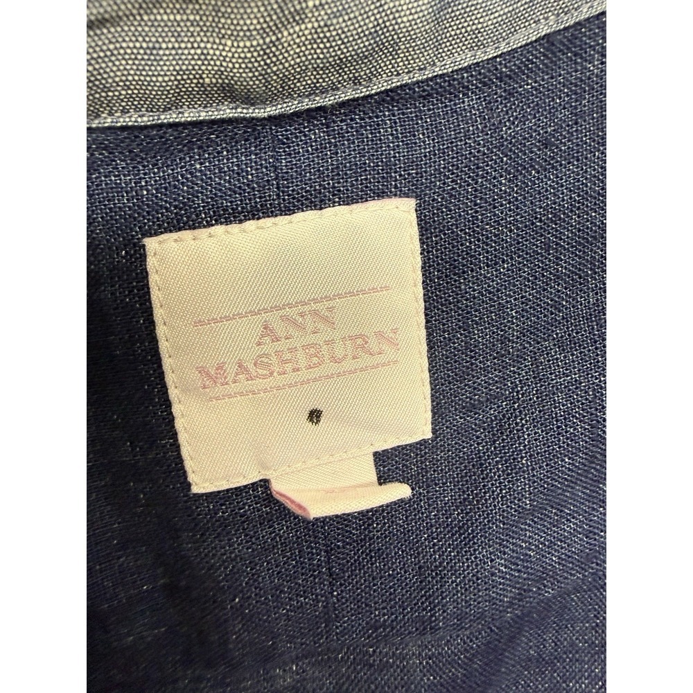 Ann Mashburn Tuxedo Bib Front Blouse Blue Linen Cotton. Sz XS - Picture 9 of 11